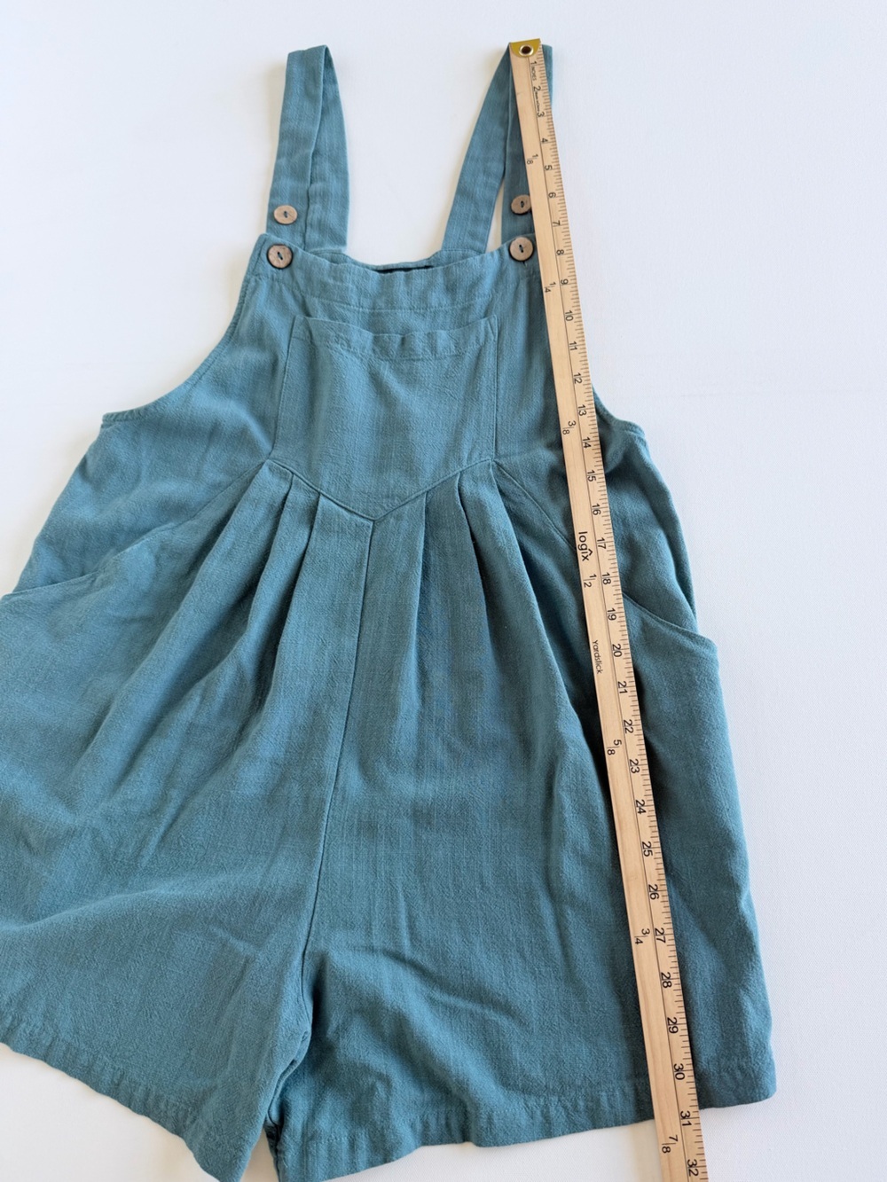 Automet Teal Linen Blend Shortalls Romper Pinafore Overalls Size S - Picture 10 of 11